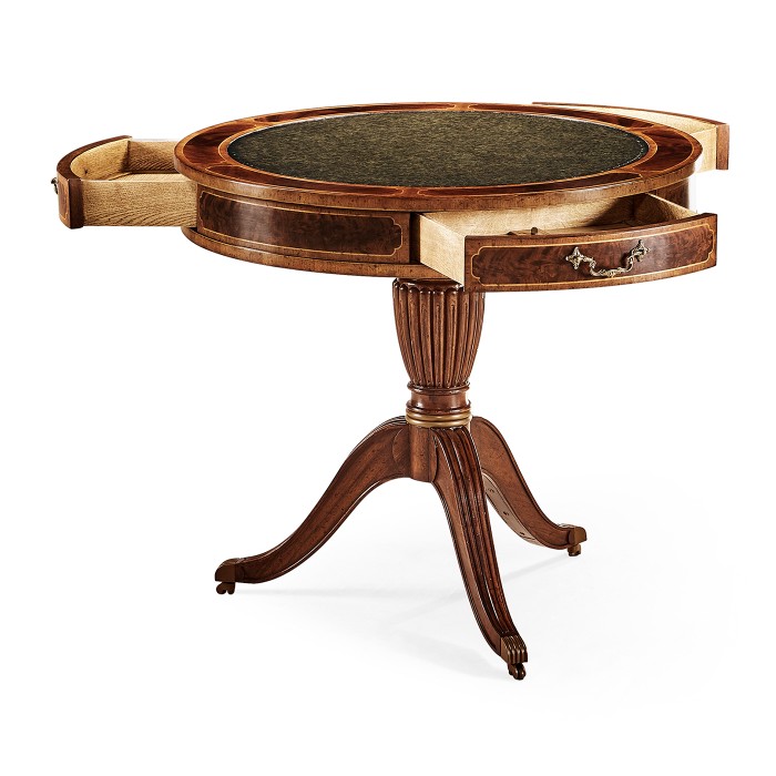 Mahogany Drum Table (Green Leather)