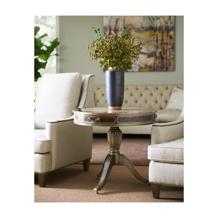 Mahogany Drum Table (Green Leather)