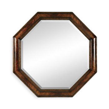 Large Octagonal Crotch Mahogany Mirror