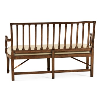 Walnut Two Seat Bench with Column Back