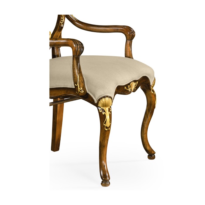 Sheraton Style Walnut & Gilded Oval Back Arm Chair
