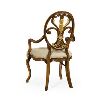 Sheraton Style Walnut & Gilded Oval Back Arm Chair