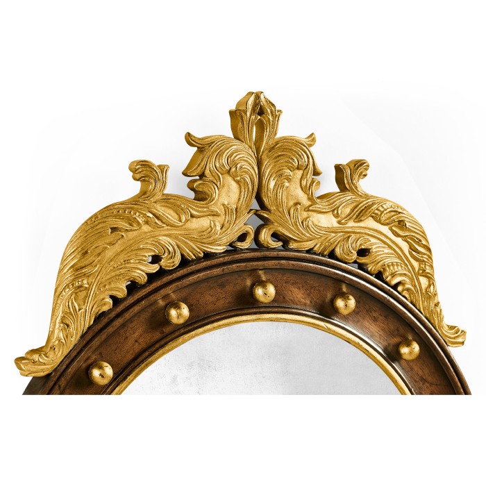 Regency walnut & gilt round convex églomisé mirror (Small)