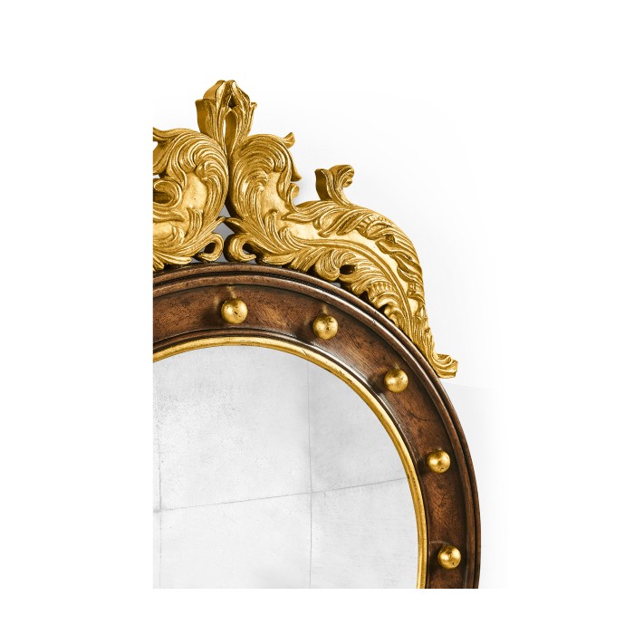 Regency walnut & gilt round convex églomisé mirror (Small)