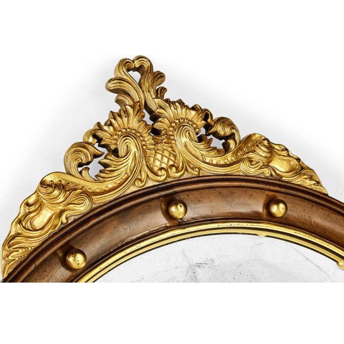 Regency Walnut & Gilt Round Convex Églomisé Mirror (Large)