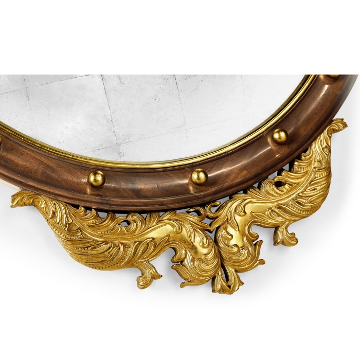 Regency Walnut & Gilt Round Convex Églomisé Mirror (Large)
