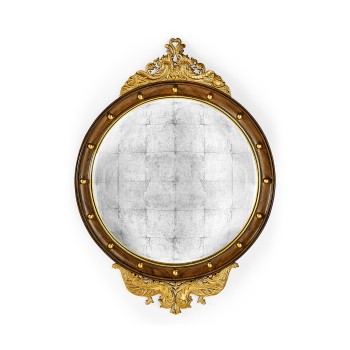 Regency Walnut & Gilt Round Convex Églomisé Mirror (Large)