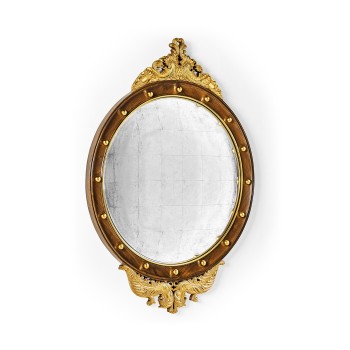 Regency Walnut & Gilt Round Convex Églomisé Mirror (Large)