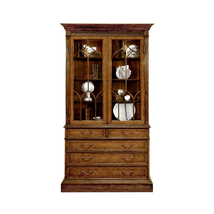 Walnut Glazed Display Cabinet with Drawers