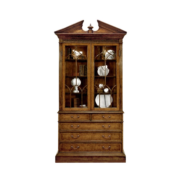 Walnut Glazed Display Cabinet with Drawers