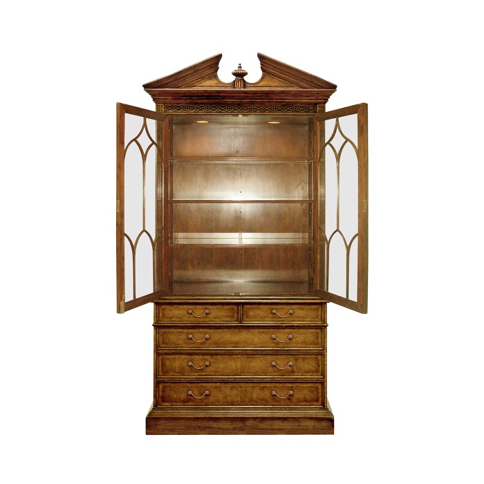 Walnut Glazed Display Cabinet with Drawers
