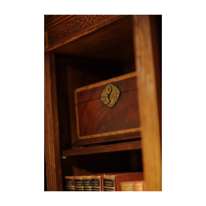 Triple Breakfront Walnut Display Cabinet with Pediment