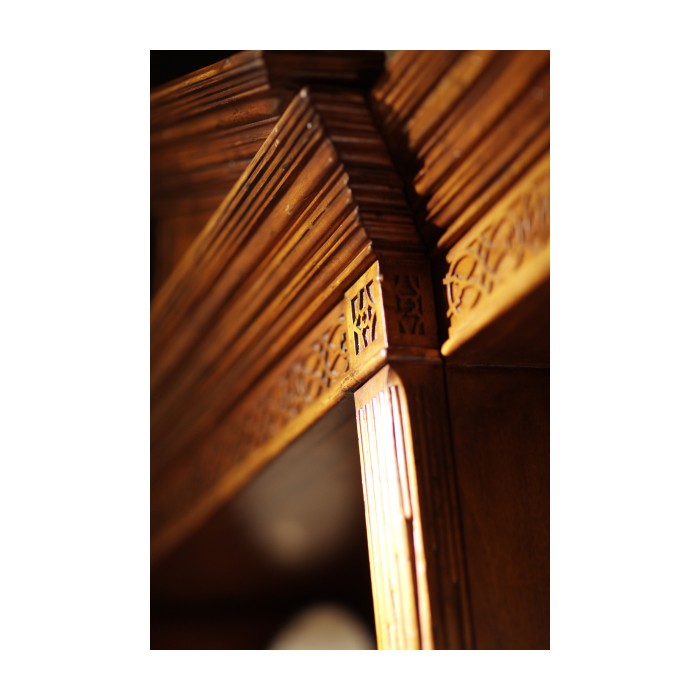 Triple Breakfront Walnut Display Cabinet with Pediment