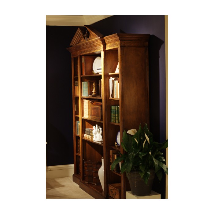 Triple Breakfront Walnut Display Cabinet with Pediment