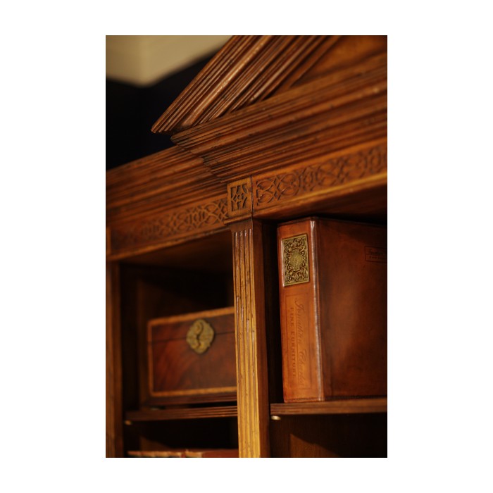 Triple Breakfront Walnut Display Cabinet with Pediment