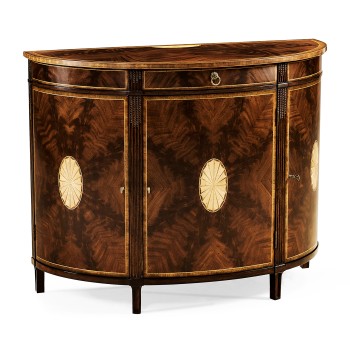 Crotch Mahogany Demilune with Marquetry