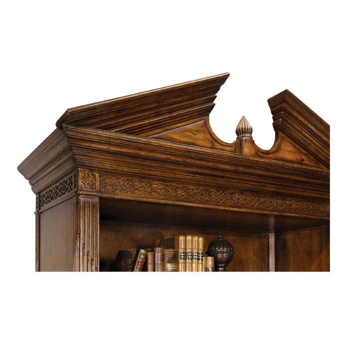 Walnut Open Bookcase with Pediment
