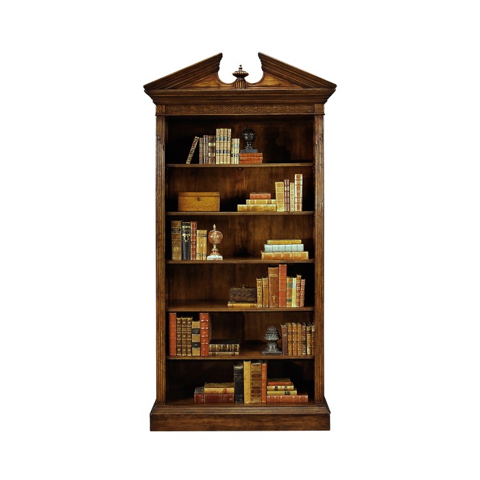 Walnut Open Bookcase with Pediment