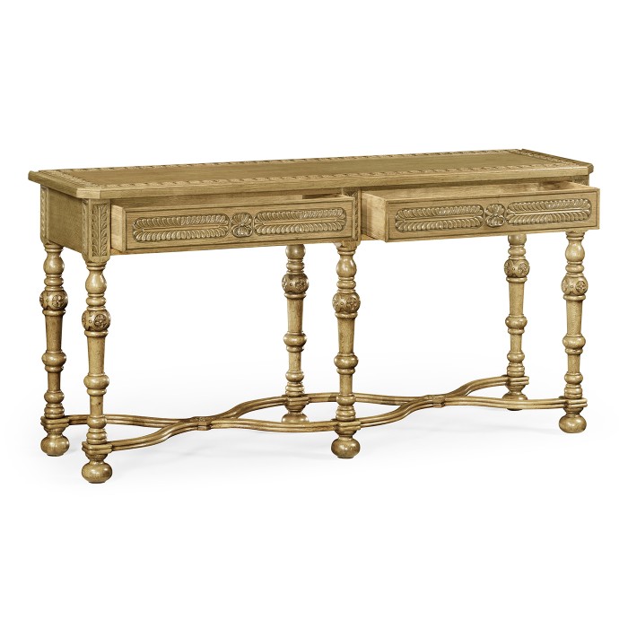 Chip Carved Natural Oak Console