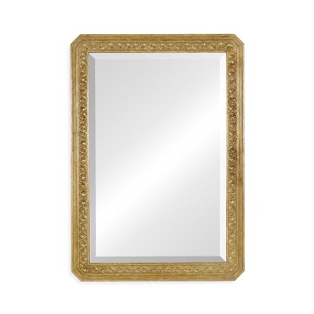 Natural Oak Rectangular Mirror with Carved Rosettes