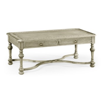 Chip Carved Grey Oak Rectangular Coffee Table