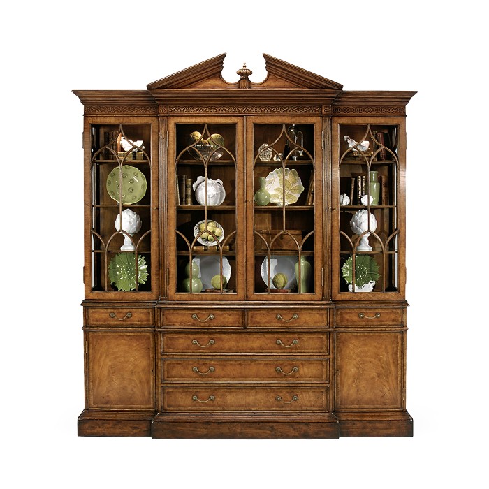 Triple Walnut Display Cabinet with Drawers