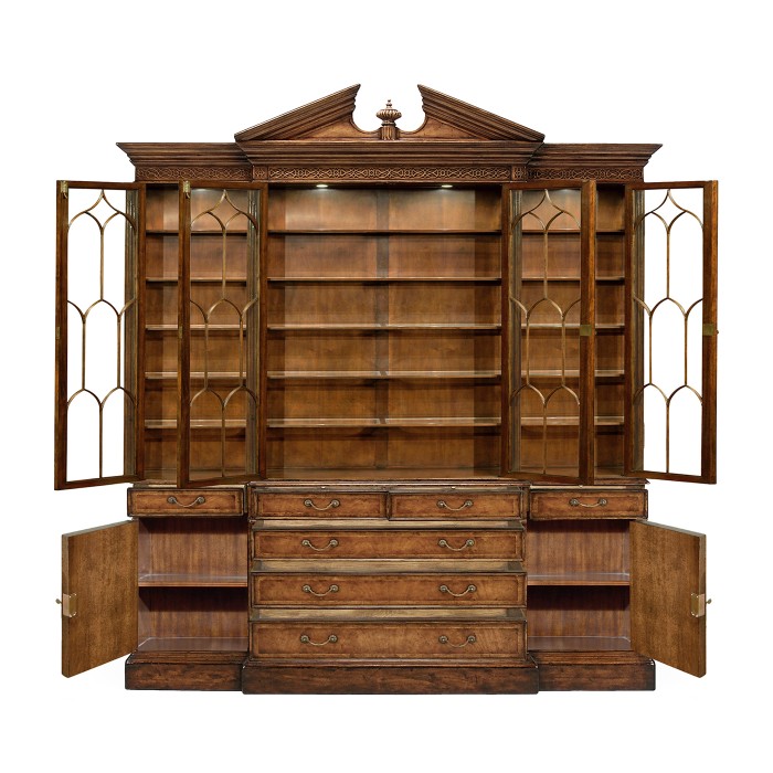 Triple Walnut Display Cabinet with Drawers