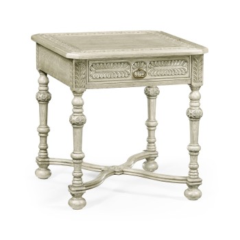 Chip Carved Grey Oak Square Side Table