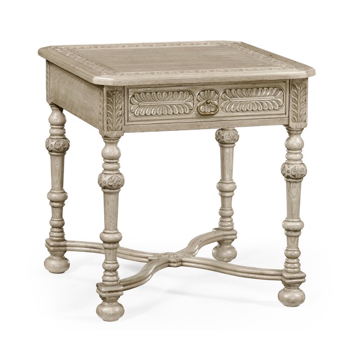 Chip Carved Grey Oak Square Side Table