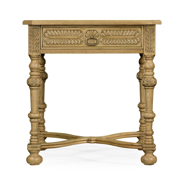 Chip Carved Natural Oak Square Side Table