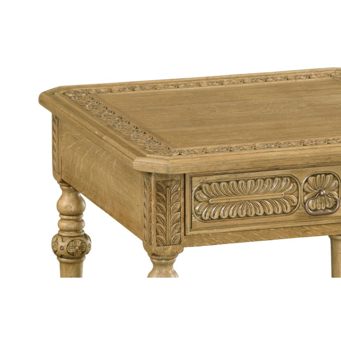 Chip Carved Natural Oak Square Side Table