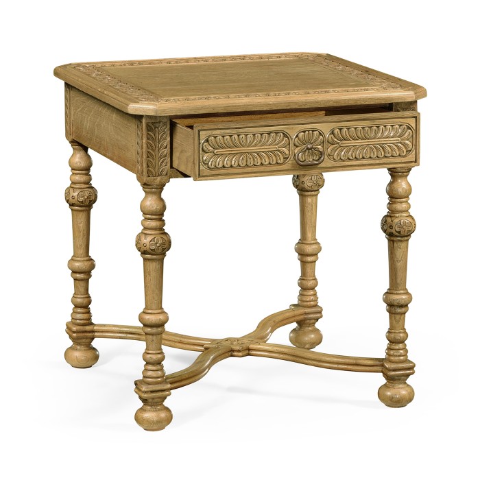 Chip Carved Natural Oak Square Side Table