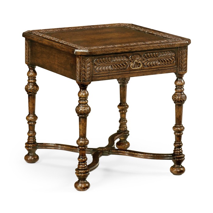 Chip Carved Dark Oak Square Side Table