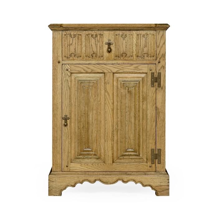 Linenfold Natural Oak Bedside Cabinet