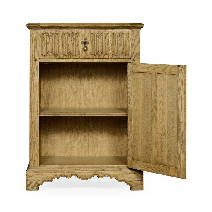 Linenfold Natural Oak Bedside Cabinet