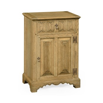 Linenfold Natural Oak Bedside Cabinet
