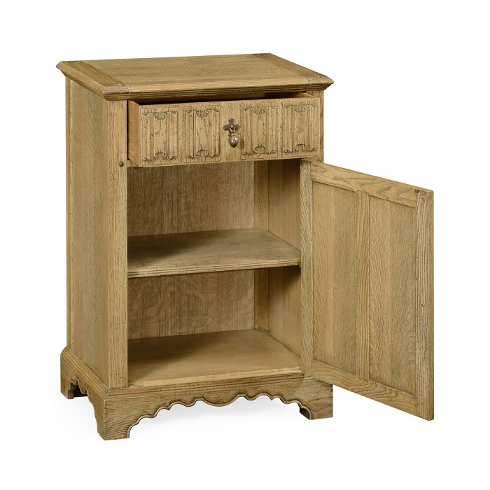 Linenfold Natural Oak Bedside Cabinet