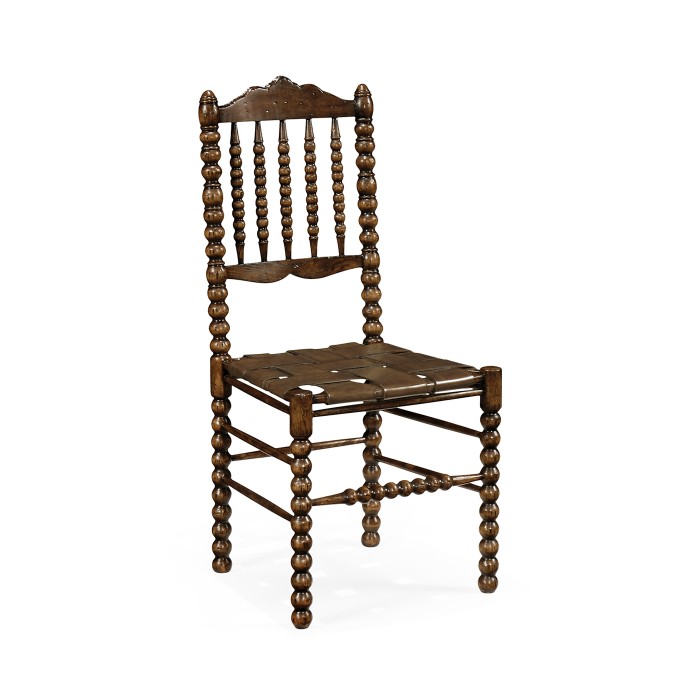 Bobbin Dark Oak Side Chair with a Medium Antique Chestnut Leather Seat