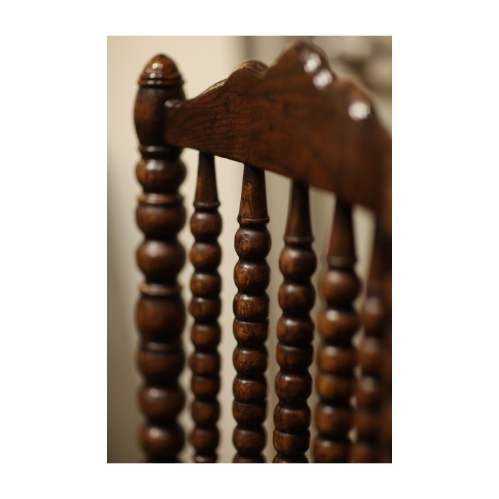 Bobbin Dark Oak Side Chair with a Medium Antique Chestnut Leather Seat