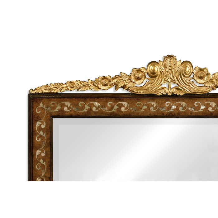 Louis XVI Style inlaid & gilded rectangular mirror