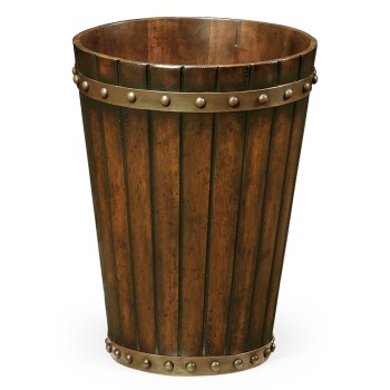 Round Tapering Dark Walnut Peat Bucket Style Waste Basket