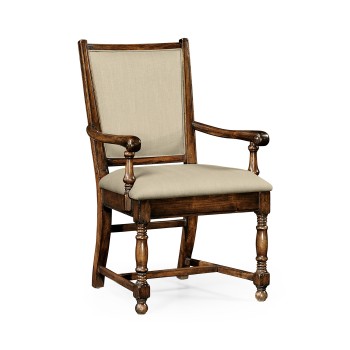 Distressed Medium Walnut Country Arm Chair
