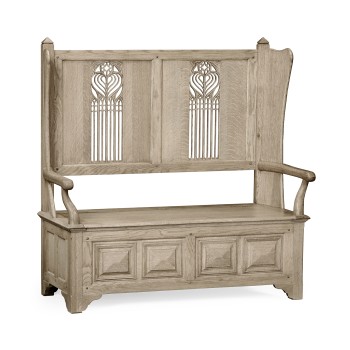 Gothic Style Grey Oak Settle with Storage