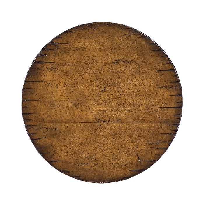 Walnut round lamp table heavy distress