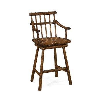 Rustic Dark Oak Arm Bar Stool