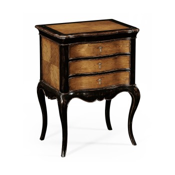 French Style Black Painted & Cherry Bedside Chest
