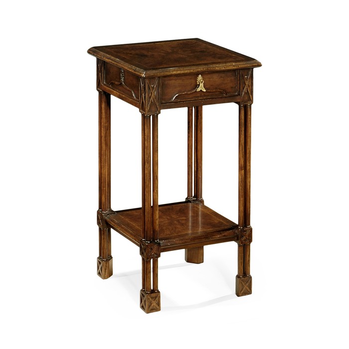 Dark crotch walnut square lamp table