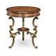 Crotch walnut round table on brass base