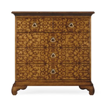 Walnut raised arabesques chest of drawers