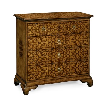Walnut raised arabesques chest of drawers